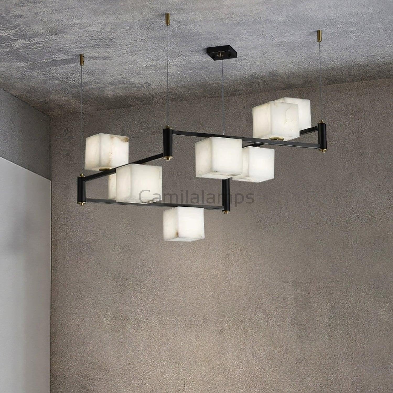 Alabaster Square Box Chandelier with 4/5/6/8/9 heads - Camilalamps - Alaba - 1635 - 9 Hea - Brass - 5