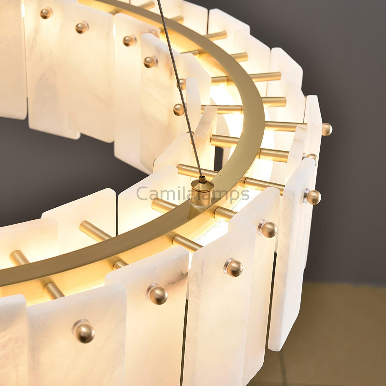 Celestial Alabaster Round/Square Chandelier - Camilalamps - Celes - 1724 - Long - Brass - Three - 7