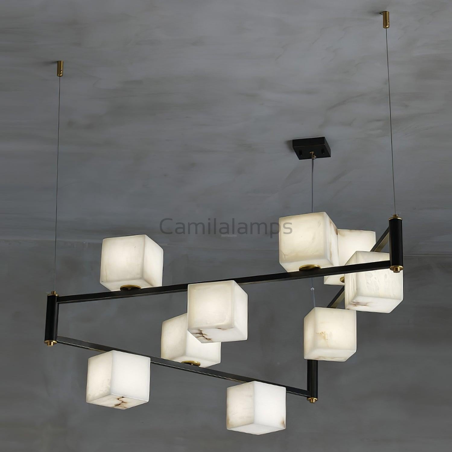 Alabaster Square Box Chandelier with 4/5/6/8/9 heads - Camilalamps - Alaba - 1635 - 9 Hea - Brass - 5