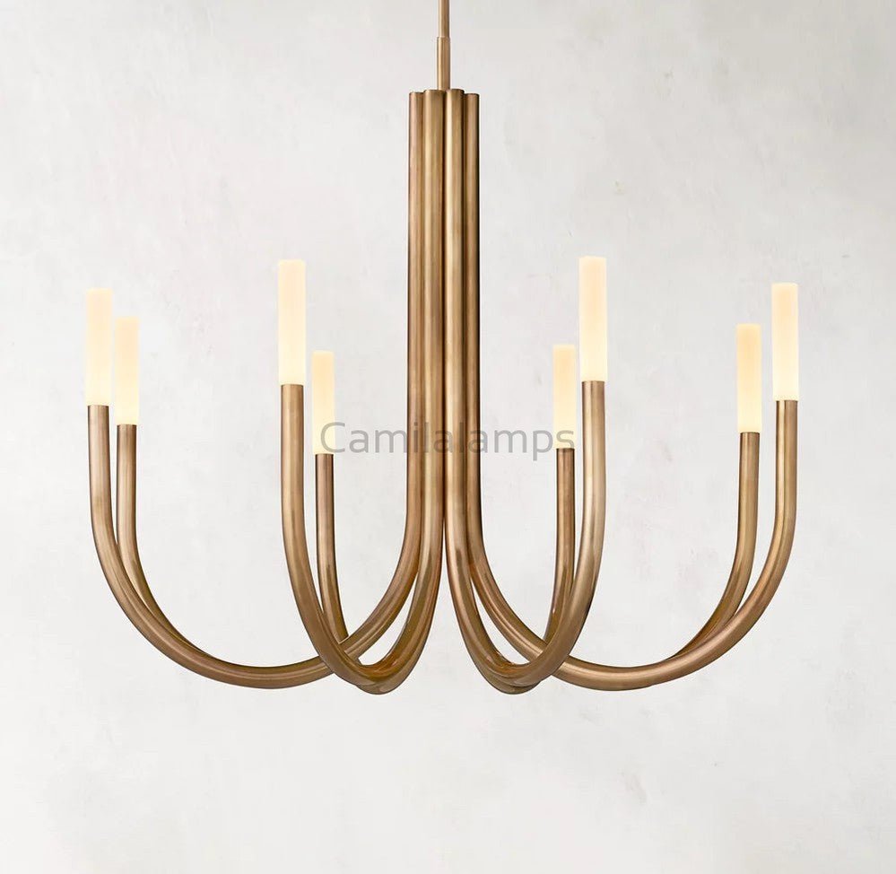 Roussel Modern Alabaster Chandelier 38'' - Camilalamps - Rouss - 1941 - Satin - 3