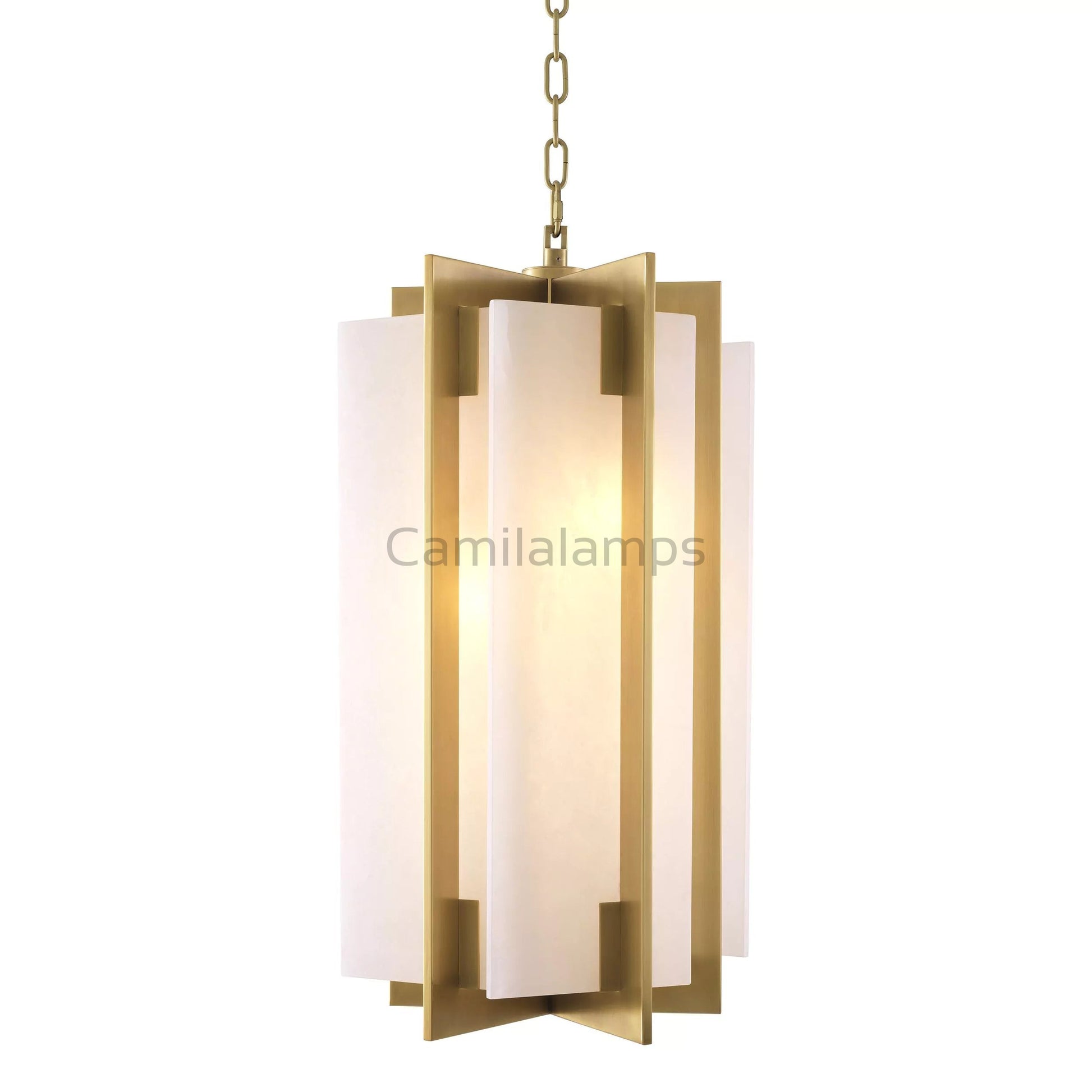 Lugano Modern Brass Chandelier - (Antique Brass Finish | Alabaster) - Eichholtz - Camilalamps - Lugan - 991 - 1