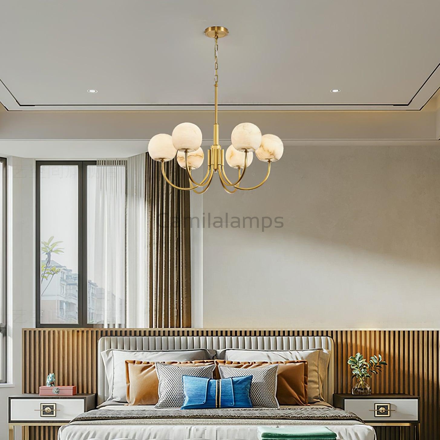 Aurelian Alabaster Globe Chandelier with 6/8/10/12 heads - Camilalamps - Aurel - 1760 - 6 Hea - Brass - 1