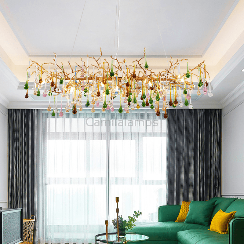 Avis Colorful Crystal Linear Branch Chandelier For Living Room - Camilalamps - ILM0563