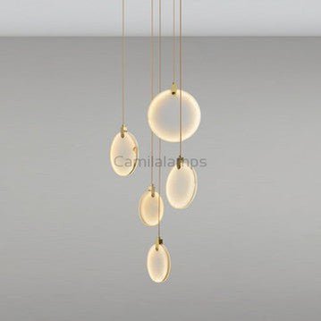 Queenie marble disc Long Round chandelier For Loft - Camilalamps - QUENNIE - 1