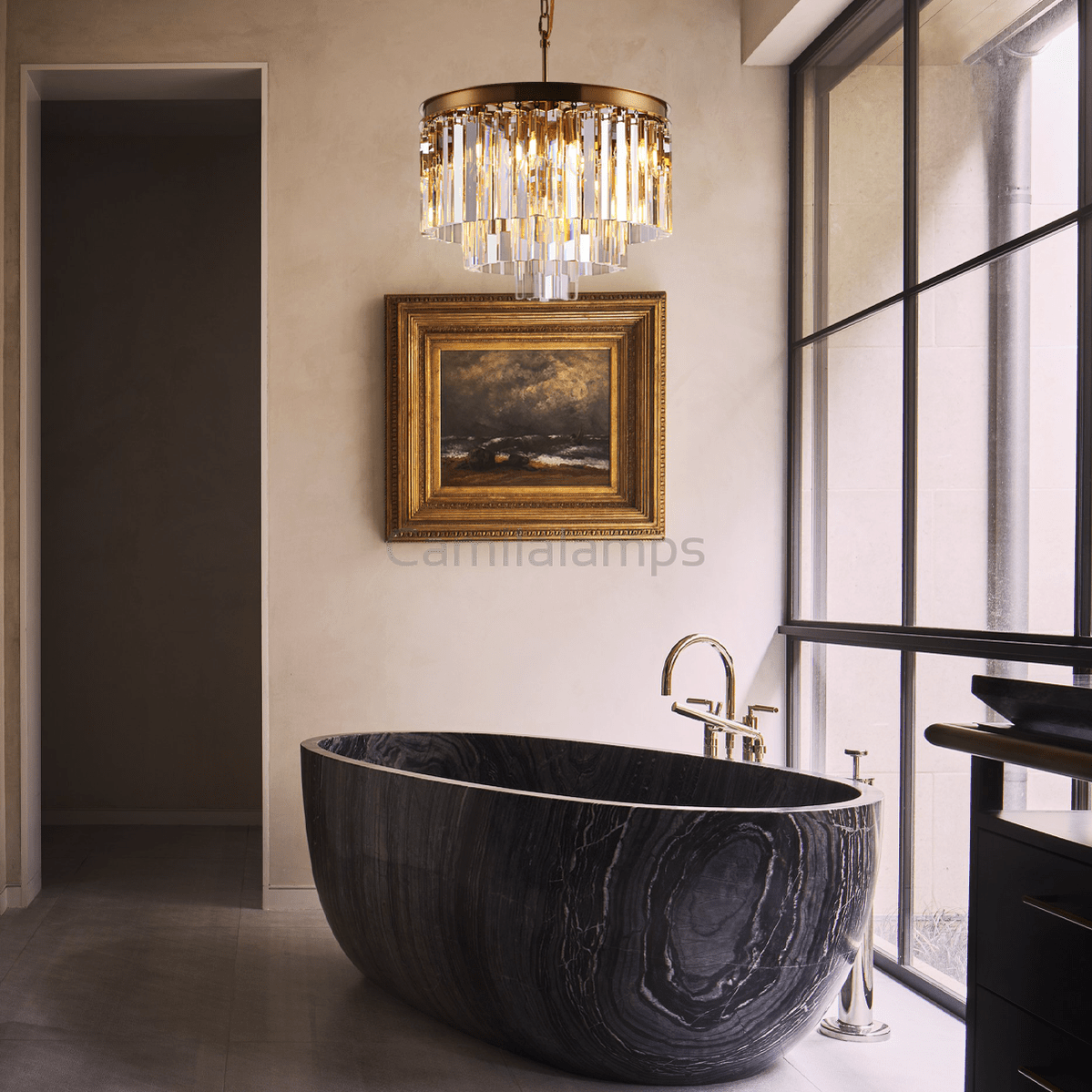 Falria Multi - Tier Clear/Smoke Crystal Round Chandelier - Camilalamps - CA - LI2024 - C5681