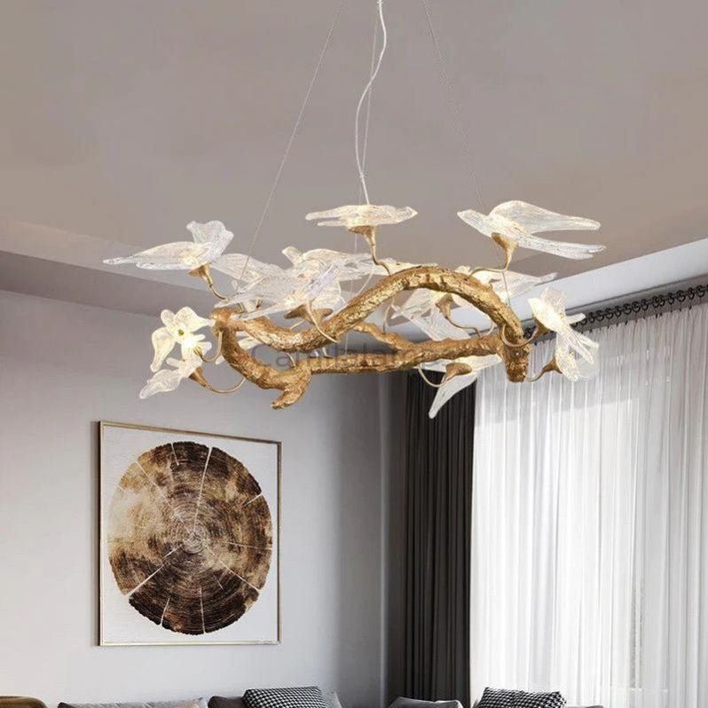 Lucky Bird Glass Branch Round Chandelier For Dining Room - Camilalamps - Bela - 2023BC010
