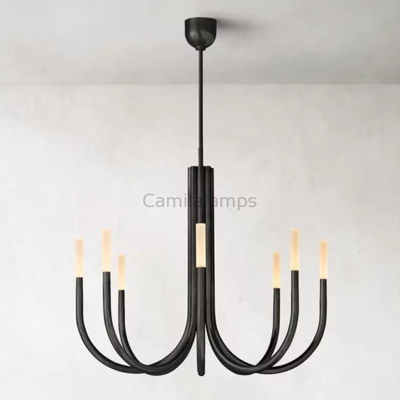Roussel Modern Alabaster Chandelier 38'' - Camilalamps - Rouss - 1941 - Bronz - 2