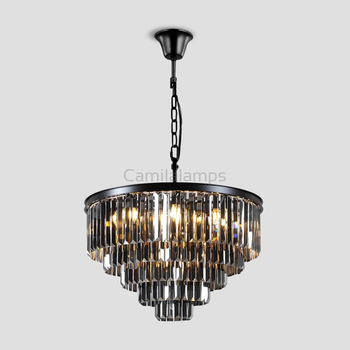 Falria Multi - Tier Clear/Smoke Crystal Round Chandelier - Camilalamps - CA - LI2024 - C5688