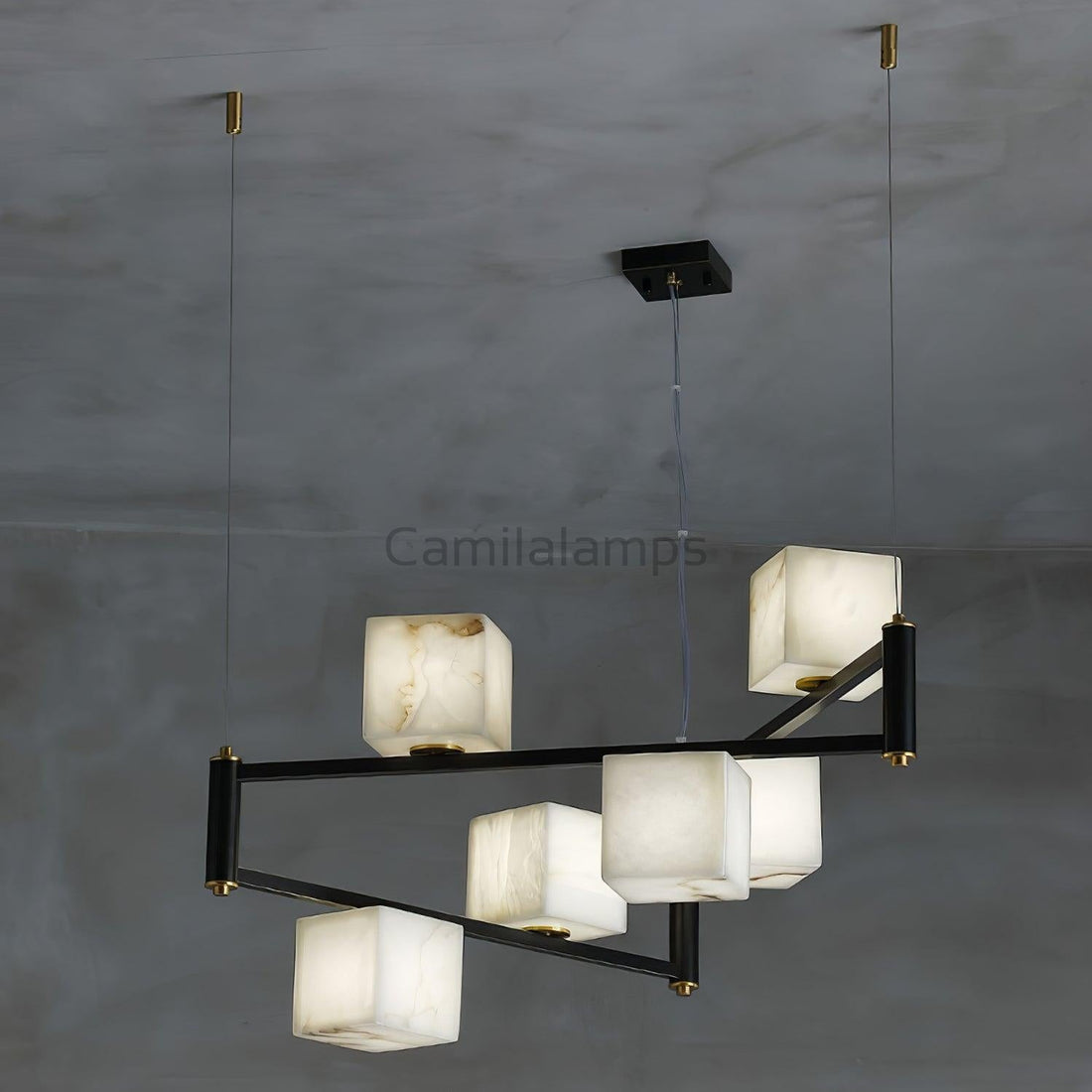 Alabaster Square Box Chandelier with 4/5/6/8/9 heads - Camilalamps - Alaba - 1635 - 4 Hea - Brass - 1