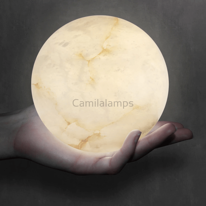 Post Modern Alabaster Globe Ceiling Pendant Light, Alabaster Chandelier Over Dining Table - Camilalamps - CA - 0052