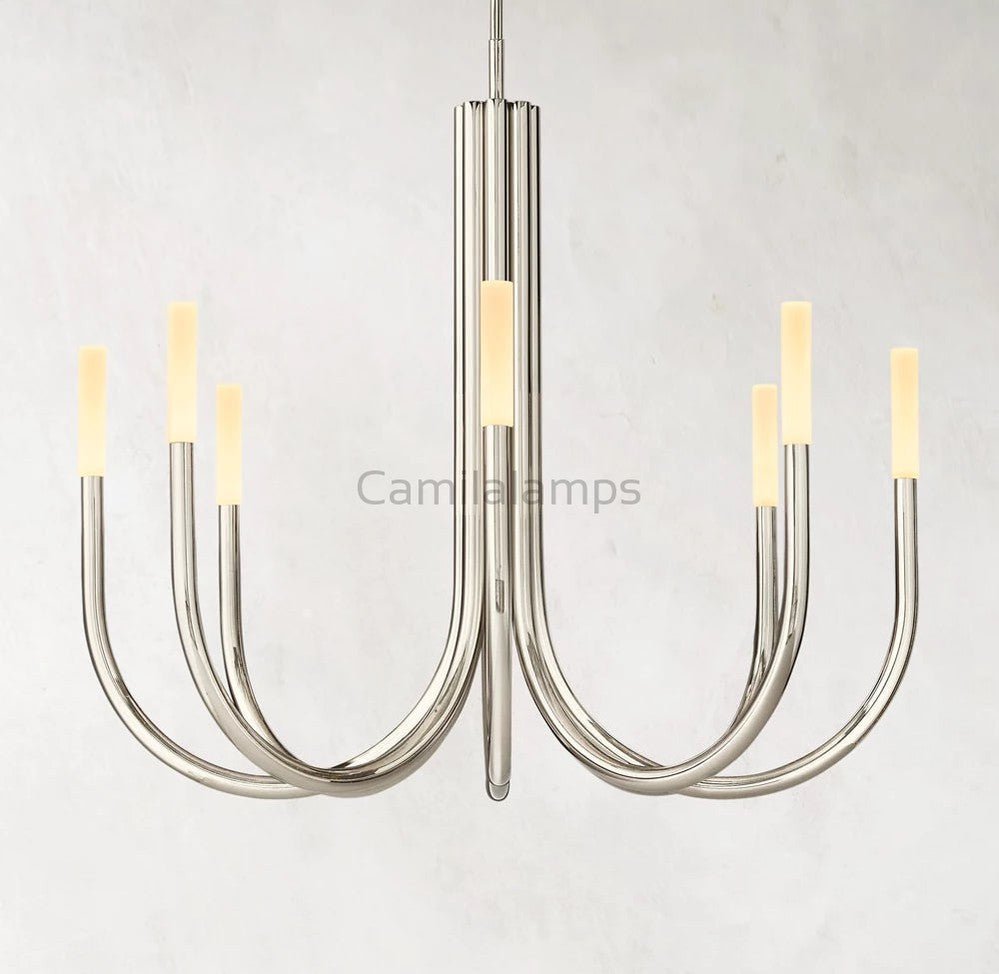 Roussel Modern Alabaster Chandelier 38'' - Camilalamps - Rouss - 1941 - Satin - 3