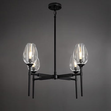 Modern Crystal Chandelier 6 Lights Black, 42in Black Round K9 Crystal Chandelier, Pendant Ceiling Light for Dining Living Room Bedroom Entryway, E12 Bulbs Included