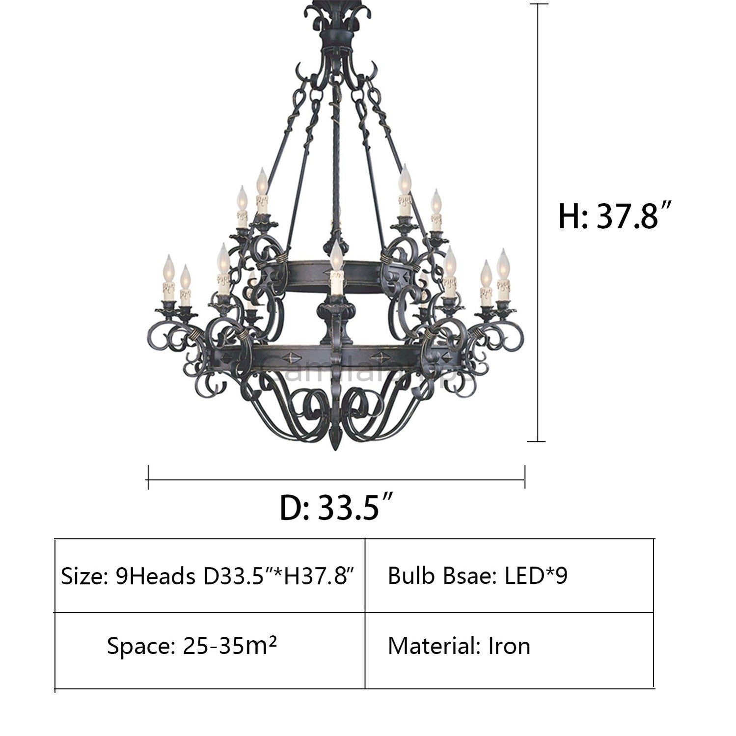 Vintage Iron Simple Candle Art Chandelier for Living Room / Villa / Stairs - Camilalamps - CA - X - 055