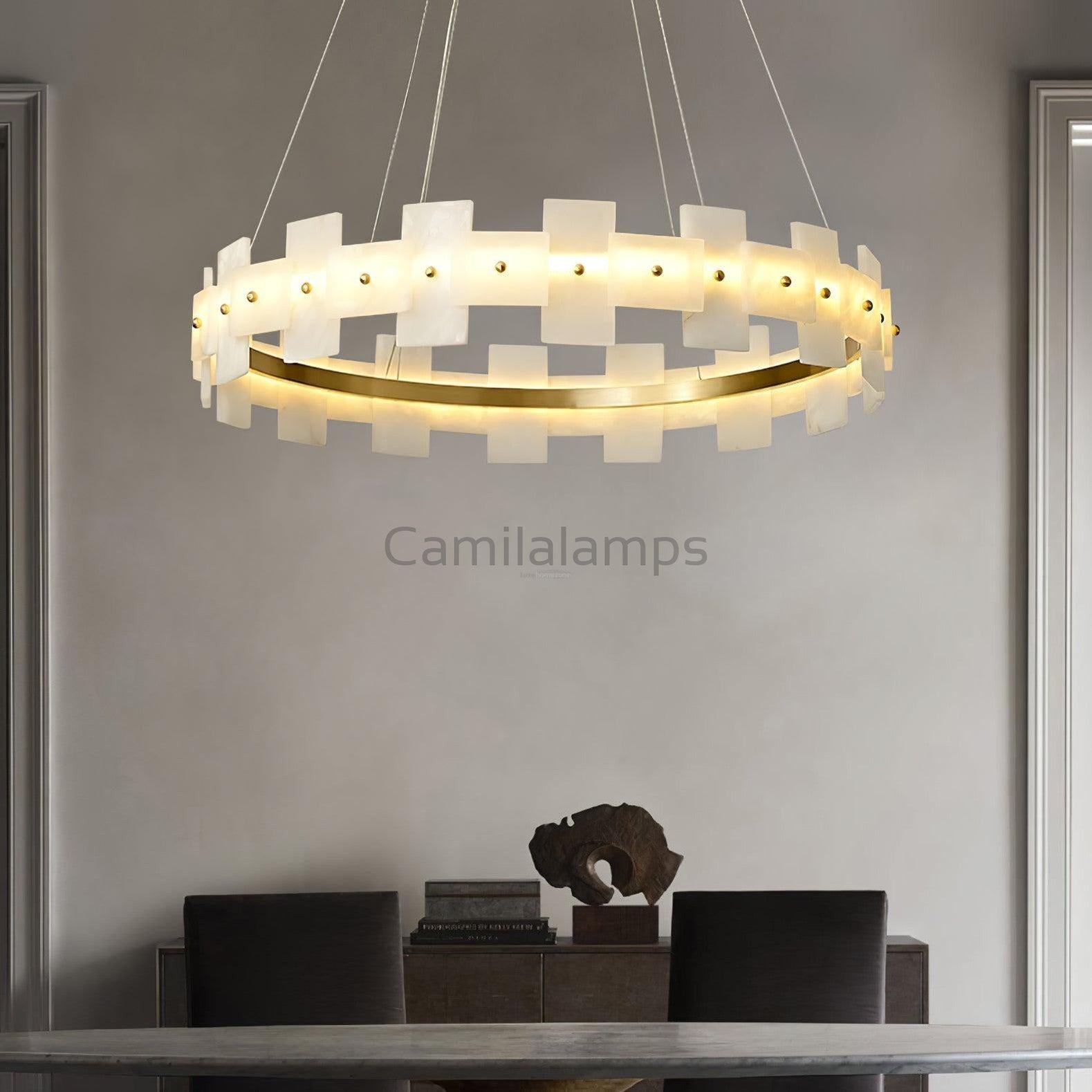 Alabaster Halo Chandelier 23.6''31.5'' - Camilalamps - Alaba - 1860 - Model - Brass - 3