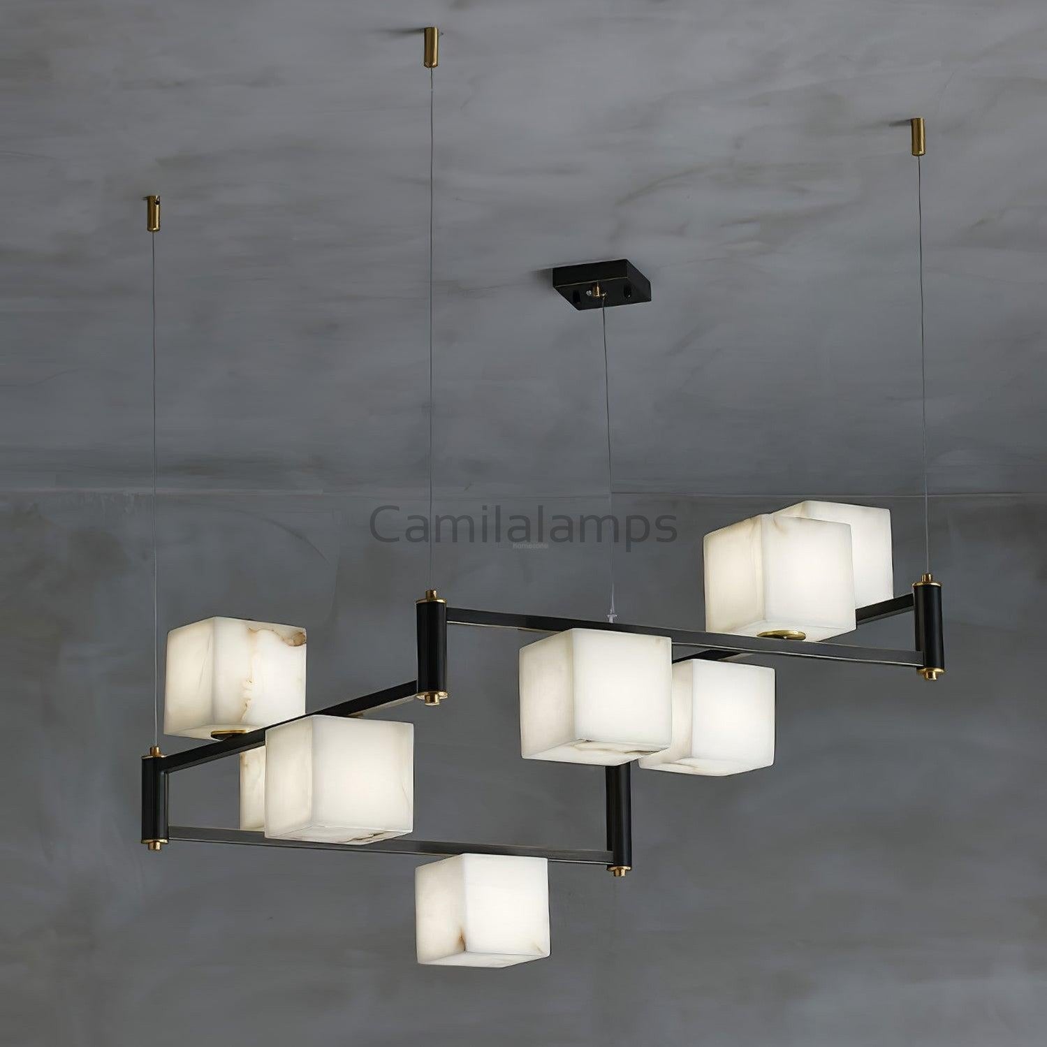 Alabaster Square Box Chandelier with 4/5/6/8/9 heads - Camilalamps - Alaba - 1635 - 8 Hea - Brass - 4