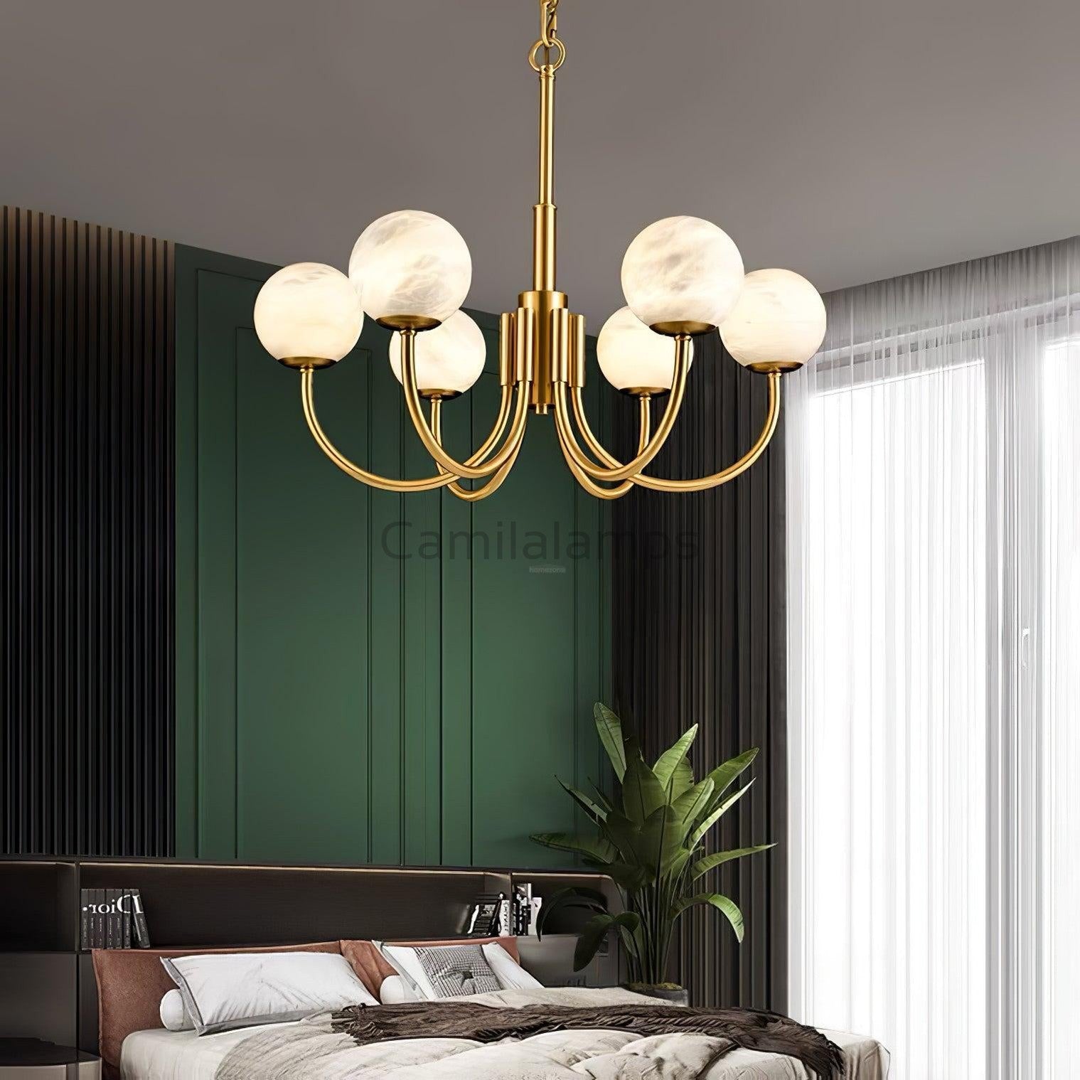 Aurelian Alabaster Globe Chandelier with 6/8/10/12 heads - Camilalamps - Aurel - 1760 - 6 Hea - Brass - 1