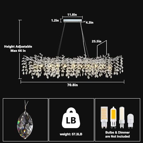 Crystal Chandeliers for Dining Room, 63" Modern Gold Tree Branch Chandelier, 15 - Lights Luxury Rectangular Raindrop Chandelier Light Fixture for Kitchen Island, Living Room, Foyer, High Ceiling - Camilalamps - B0BXNB4WRN