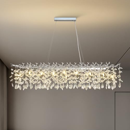 Crystal Chandeliers for Dining Room, 63" Modern Gold Tree Branch Chandelier, 15 - Lights Luxury Rectangular Raindrop Chandelier Light Fixture for Kitchen Island, Living Room, Foyer, High Ceiling - Camilalamps - B0BXNB4WRN