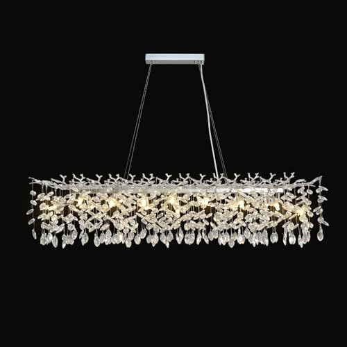 Crystal Chandeliers for Dining Room, 63" Modern Gold Tree Branch Chandelier, 15 - Lights Luxury Rectangular Raindrop Chandelier Light Fixture for Kitchen Island, Living Room, Foyer, High Ceiling - Camilalamps - B0BXNB4WRN