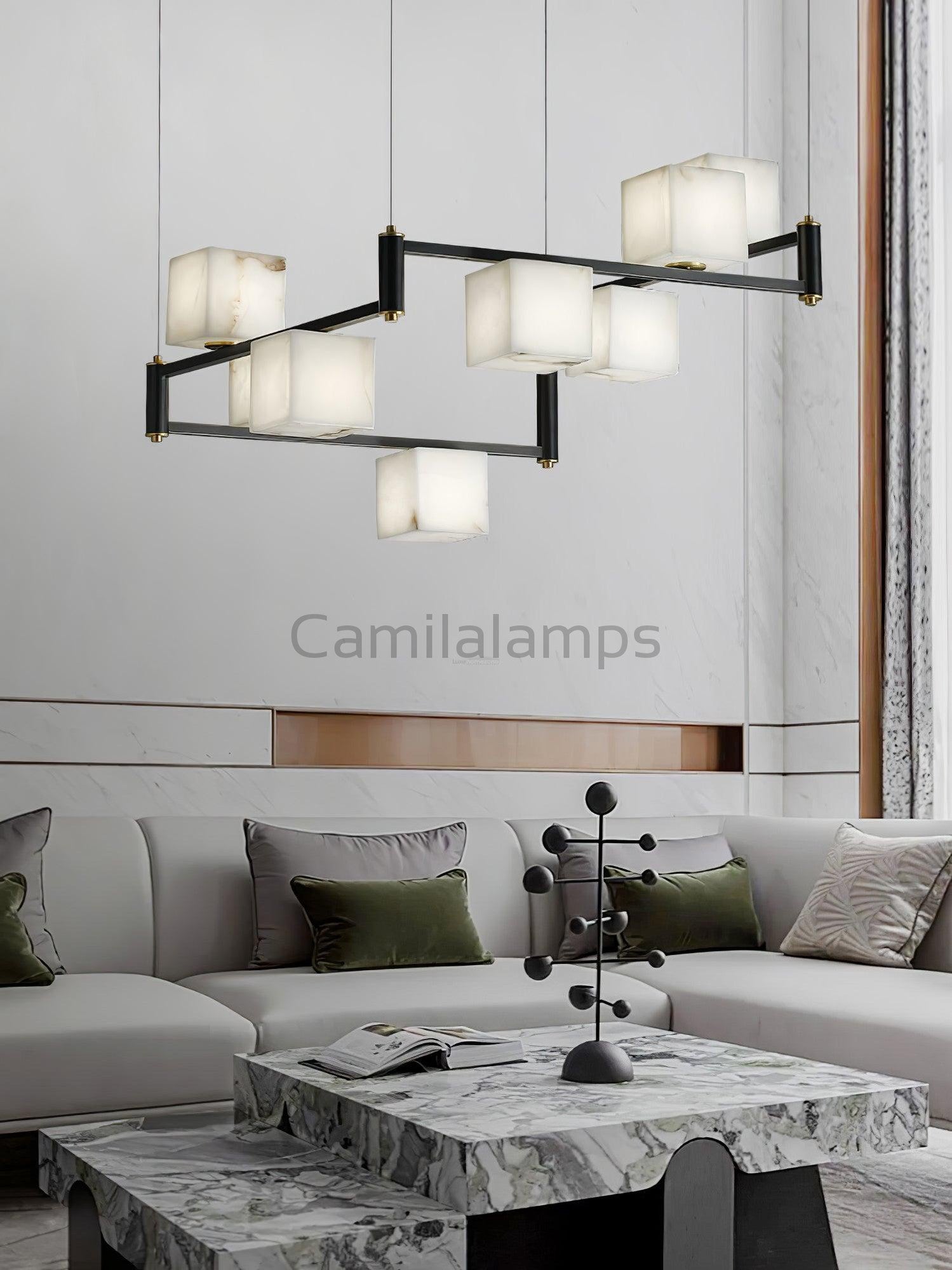 Alabaster Square Box Chandelier with 4/5/6/8/9 heads - Camilalamps - Alaba - 1635 - 9 Hea - Brass - 5