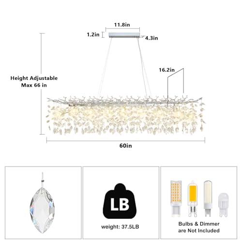 Crystal Chandeliers for Dining Room, 63" Modern Gold Tree Branch Chandelier, 15 - Lights Luxury Rectangular Raindrop Chandelier Light Fixture for Kitchen Island, Living Room, Foyer, High Ceiling - Camilalamps - B0BXNB4WRN