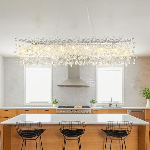 Crystal Chandeliers for Dining Room, 63" Modern Gold Tree Branch Chandelier, 15 - Lights Luxury Rectangular Raindrop Chandelier Light Fixture for Kitchen Island, Living Room, Foyer, High Ceiling - Camilalamps - B0FFH6CTYV