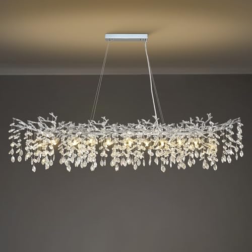 Crystal Chandeliers for Dining Room, 63" Modern Gold Tree Branch Chandelier, 15 - Lights Luxury Rectangular Raindrop Chandelier Light Fixture for Kitchen Island, Living Room, Foyer, High Ceiling - Camilalamps - B0BXNB4WRN