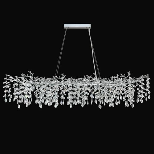 Crystal Chandeliers for Dining Room, 63" Modern Gold Tree Branch Chandelier, 15 - Lights Luxury Rectangular Raindrop Chandelier Light Fixture for Kitchen Island, Living Room, Foyer, High Ceiling - Camilalamps - B0BXNB4WRN