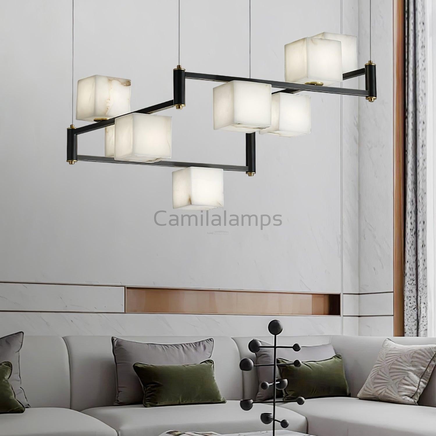 Alabaster Square Box Chandelier with 4/5/6/8/9 heads - Camilalamps - Alaba - 1635 - 9 Hea - Brass - 5