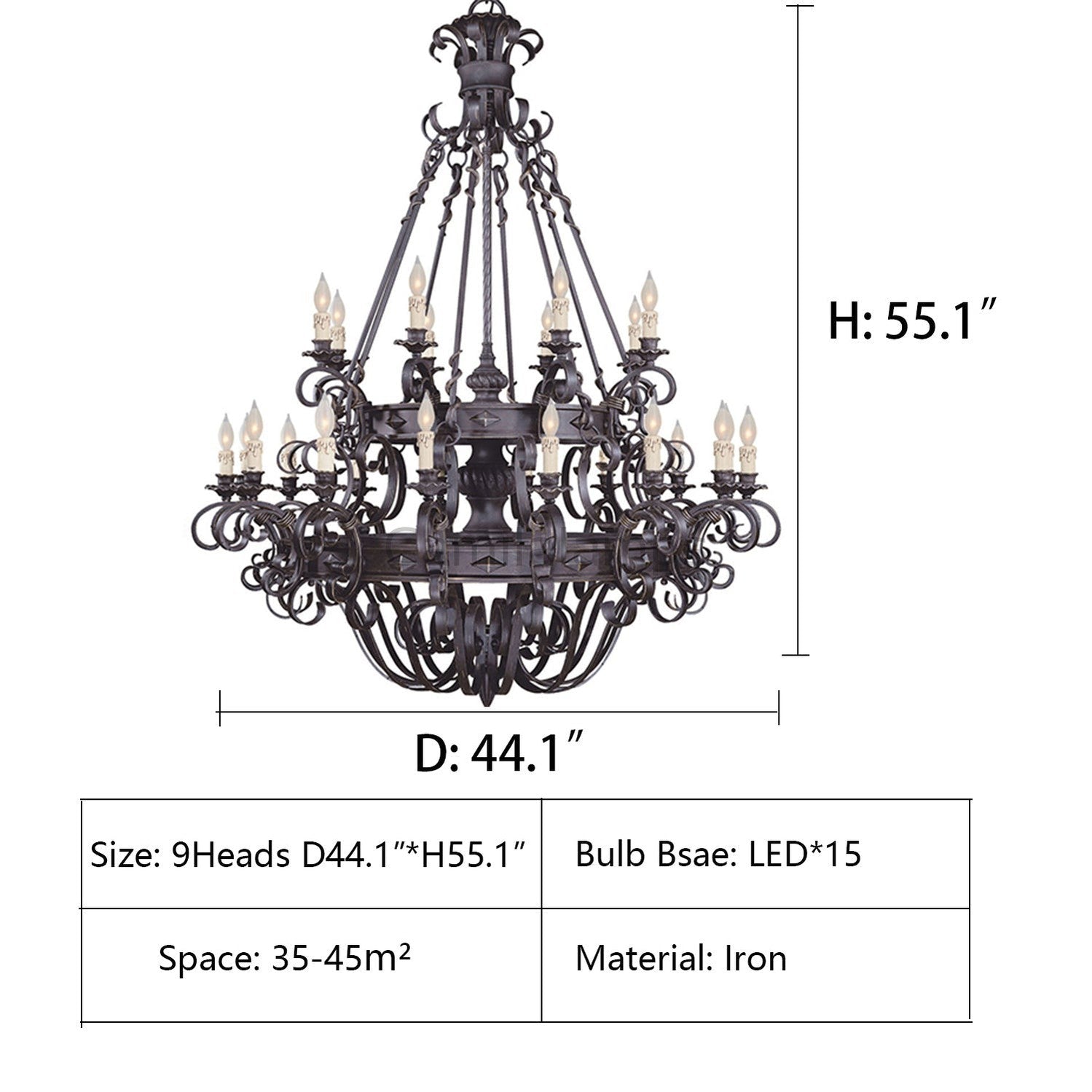 Vintage Iron Simple Candle Art Chandelier for Living Room / Villa / Stairs - Camilalamps - CA - X - 059