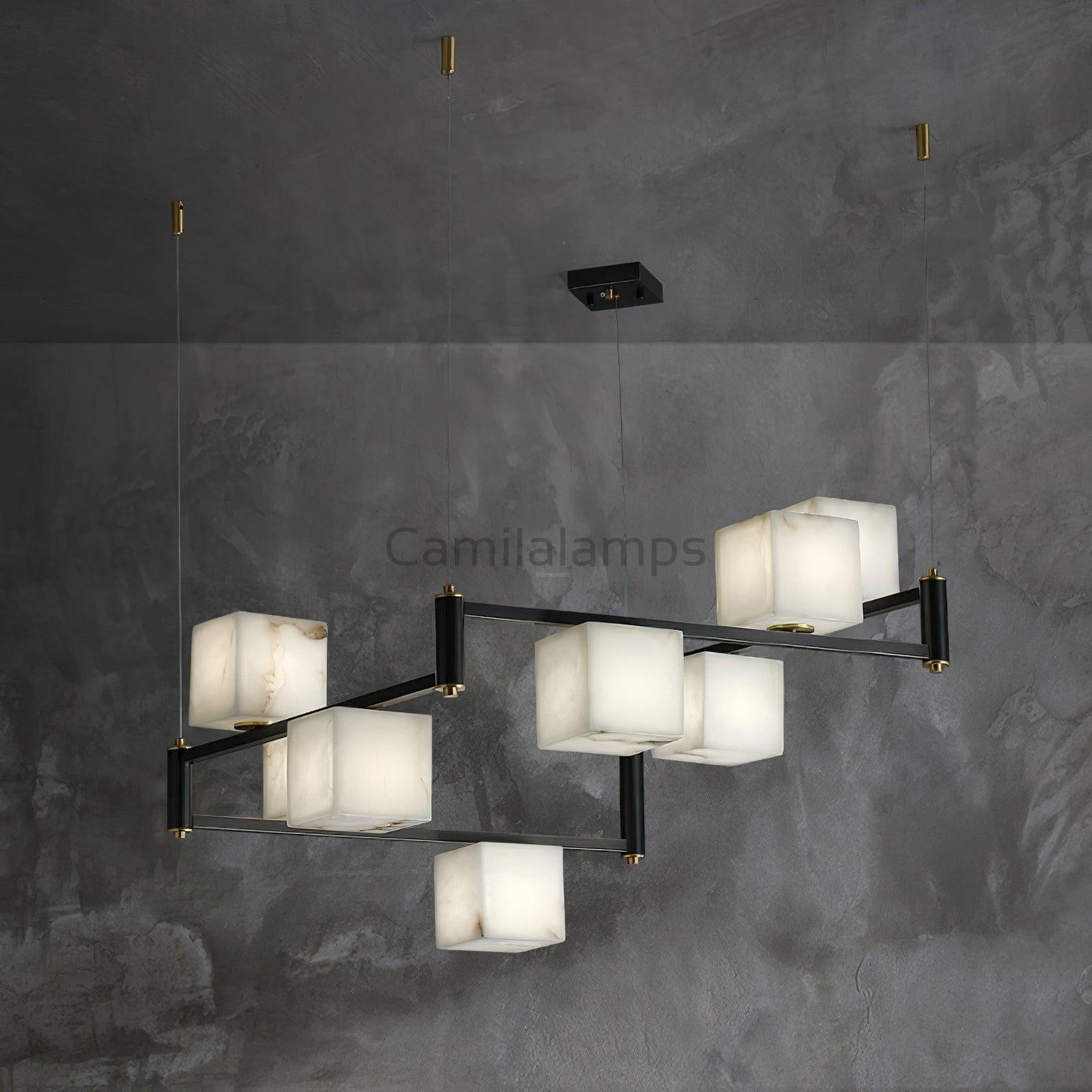 Alabaster Square Box Chandelier with 4/5/6/8/9 heads - Camilalamps - Alaba - 1635 - 9 Hea - Brass - 5