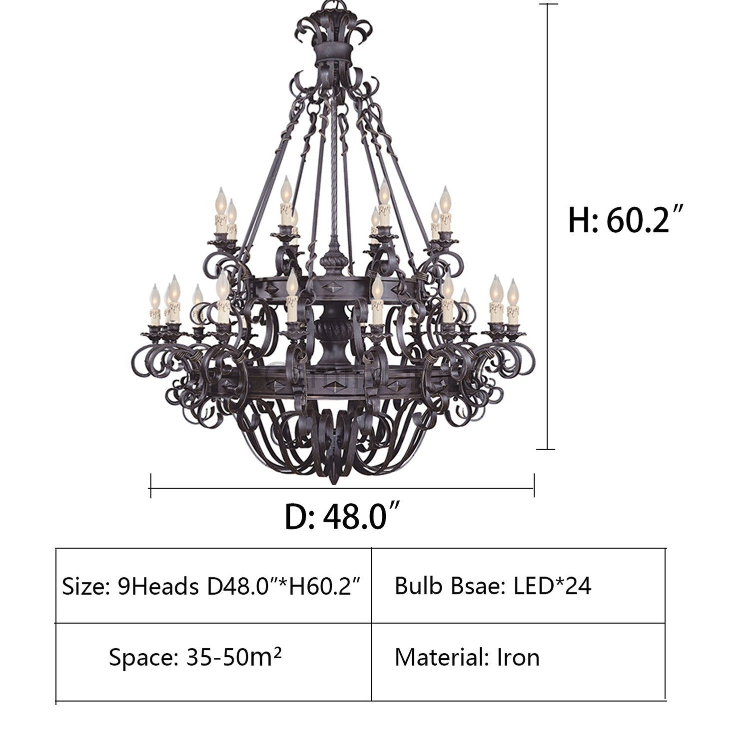 Vintage Iron Simple Candle Art Chandelier for Living Room / Villa / Stairs - Camilalamps - CA - X - 063