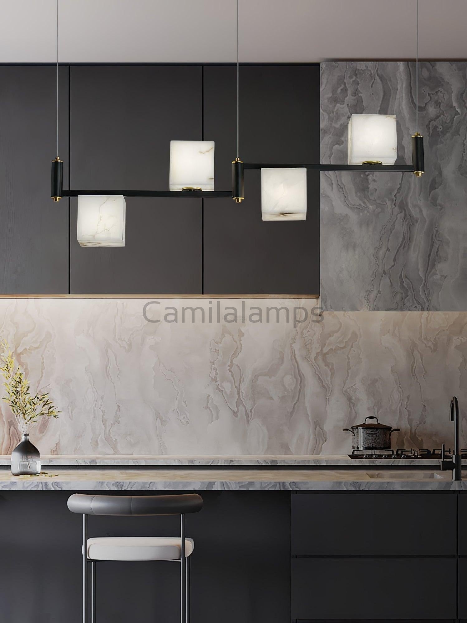 Alabaster Square Box Chandelier with 4/5/6/8/9 heads - Camilalamps - Alaba - 1635 - 9 Hea - Brass - 5