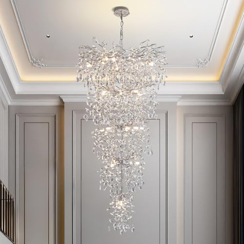 Crystal Chandeliers for Dining Room, 63" Modern Gold Tree Branch Chandelier, 15 - Lights Luxury Rectangular Raindrop Chandelier Light Fixture for Kitchen Island, Living Room, Foyer, High Ceiling - Camilalamps - B0FK4QDKBL