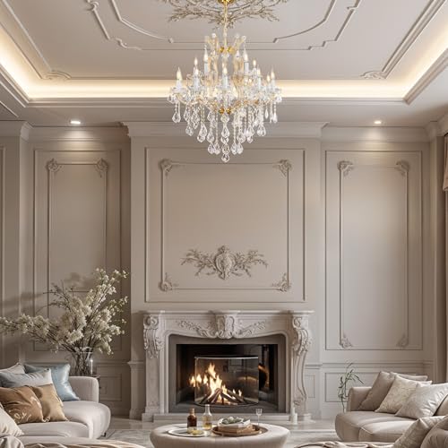 Large Gold Crystal Chandelier Light Fixtures - 24 Lights Modern Crystal Chandeliers for Hotel, Lobby, Foyer, Entryway Hall, Staircase High Ceiling Chandelier 2 Layers - Camilalamps - B0F93R7H6W