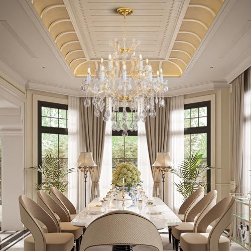 Large Gold Crystal Chandelier Light Fixtures - 24 Lights Modern Crystal Chandeliers for Hotel, Lobby, Foyer, Entryway Hall, Staircase High Ceiling Chandelier 2 Layers - Camilalamps - B0F93R7H6W