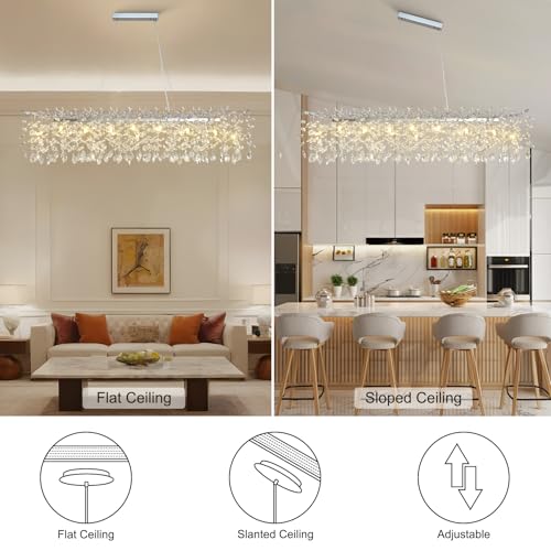 Crystal Chandeliers for Dining Room, 63" Modern Gold Tree Branch Chandelier, 15 - Lights Luxury Rectangular Raindrop Chandelier Light Fixture for Kitchen Island, Living Room, Foyer, High Ceiling - Camilalamps - B0BXNB4WRN