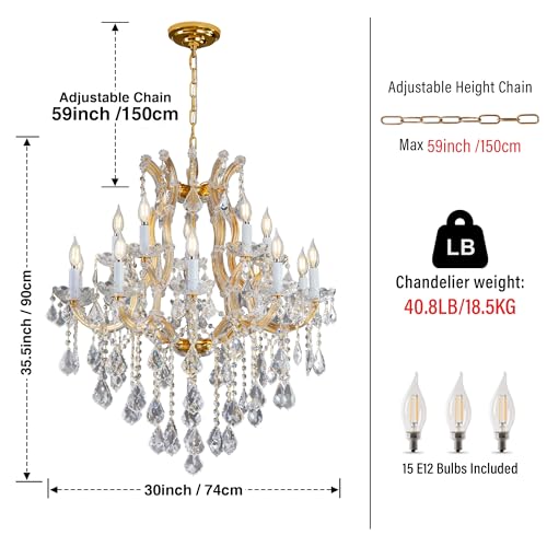 Large Gold Crystal Chandelier Light Fixtures - 24 Lights Modern Crystal Chandeliers for Hotel, Lobby, Foyer, Entryway Hall, Staircase High Ceiling Chandelier 2 Layers - Camilalamps - B0F93R7H6W