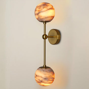 Alabaster Wall Sconce, Black Wall Sconces, Modern Spanish Marble Globe Wall Light, Indoor Wall Lights Bedside Mirror for Living Room Bedroom Bathroom Hallway Stairs