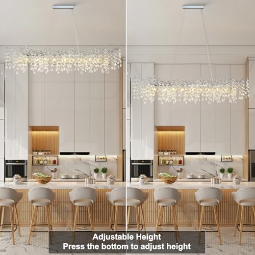 Crystal Chandeliers for Dining Room, 63" Modern Gold Tree Branch Chandelier, 15 - Lights Luxury Rectangular Raindrop Chandelier Light Fixture for Kitchen Island, Living Room, Foyer, High Ceiling - Camilalamps - B0BXNB4WRN