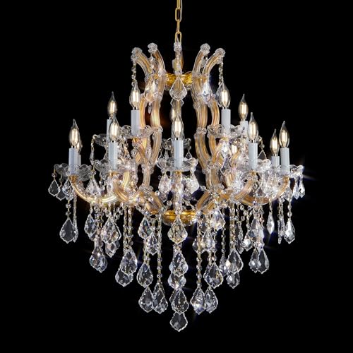 Large Gold Crystal Chandelier Light Fixtures - 24 Lights Modern Crystal Chandeliers for Hotel, Lobby, Foyer, Entryway Hall, Staircase High Ceiling Chandelier 2 Layers - Camilalamps - B0F93R7H6W
