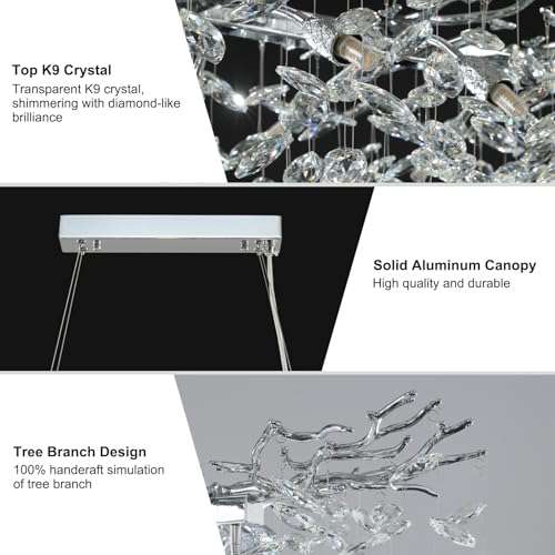 Crystal Chandeliers for Dining Room, 63" Modern Gold Tree Branch Chandelier, 15 - Lights Luxury Rectangular Raindrop Chandelier Light Fixture for Kitchen Island, Living Room, Foyer, High Ceiling - Camilalamps - B0BXNB4WRN