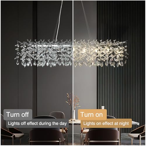 Crystal Chandeliers for Dining Room, 63" Modern Gold Tree Branch Chandelier, 15 - Lights Luxury Rectangular Raindrop Chandelier Light Fixture for Kitchen Island, Living Room, Foyer, High Ceiling - Camilalamps - B0BXNB4WRN