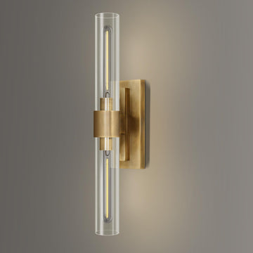 Brass Wall Sconces Set of Two, 22.8'' Gold Bathroom Sconces Wall Decor with Clear Glass Shade, Indoor Vanity Wall Lights for Bathroom Living Room Bedroom Hallway Fireplace Staircase