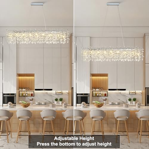 Crystal Chandeliers for Dining Room, 63" Modern Gold Tree Branch Chandelier, 15 - Lights Luxury Rectangular Raindrop Chandelier Light Fixture for Kitchen Island, Living Room, Foyer, High Ceiling - Camilalamps - B0BXNB4WRN