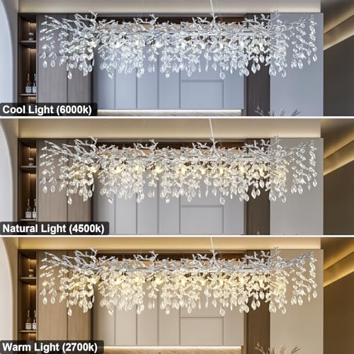 Crystal Chandeliers for Dining Room, 63" Modern Gold Tree Branch Chandelier, 15 - Lights Luxury Rectangular Raindrop Chandelier Light Fixture for Kitchen Island, Living Room, Foyer, High Ceiling - Camilalamps - B0BXNB4WRN