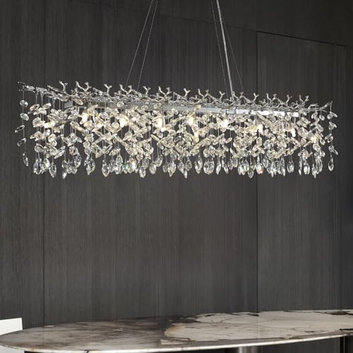 Crystal Chandeliers for Dining Room, 63" Modern Gold Tree Branch Chandelier, 15 - Lights Luxury Rectangular Raindrop Chandelier Light Fixture for Kitchen Island, Living Room, Foyer, High Ceiling - Camilalamps - B0BXNB4WRN