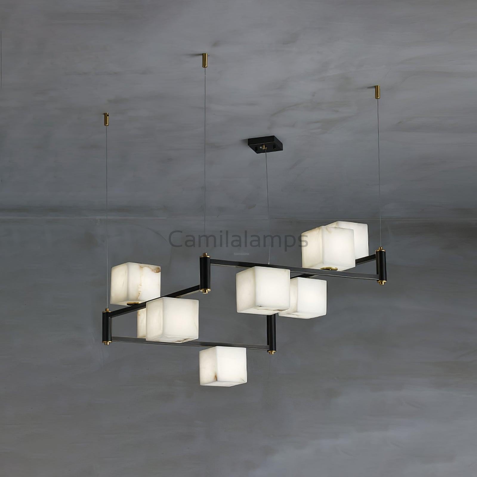 Alabaster Square Box Chandelier with 4/5/6/8/9 heads - Camilalamps - Alaba - 1635 - 9 Hea - Brass - 5