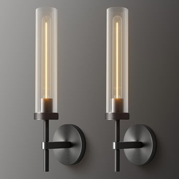 Wall Sconces Set of 2, Brass and Gold Wall Lighting Fixtures with Clear Glass, Mounted Lamps for Bedroom, Bathroom, Living Room, Hallway