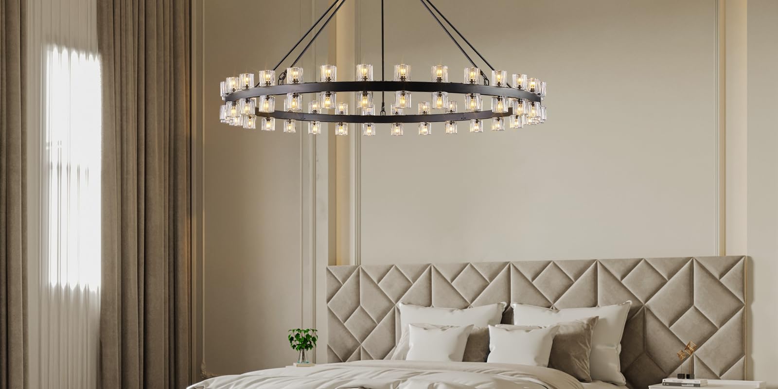 Modern 36" Gold Round Chandelier Light Fixture, K9 Crystal Chandeliers for Dining Room, Living Room, Dining Room Chandeliers Over Table, Chandelier for Bedroom, Foyer, Includes 36XG4 Bulbs - Camilalamps - B0CRGK6RHV